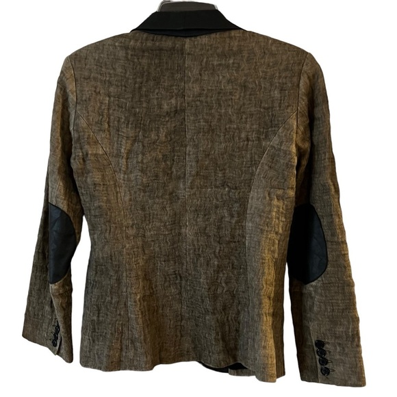 Heidi Merrick Blazer Notched Leather Lapel Elbow Patched Single Button Front 2 - Picture 1 of 10